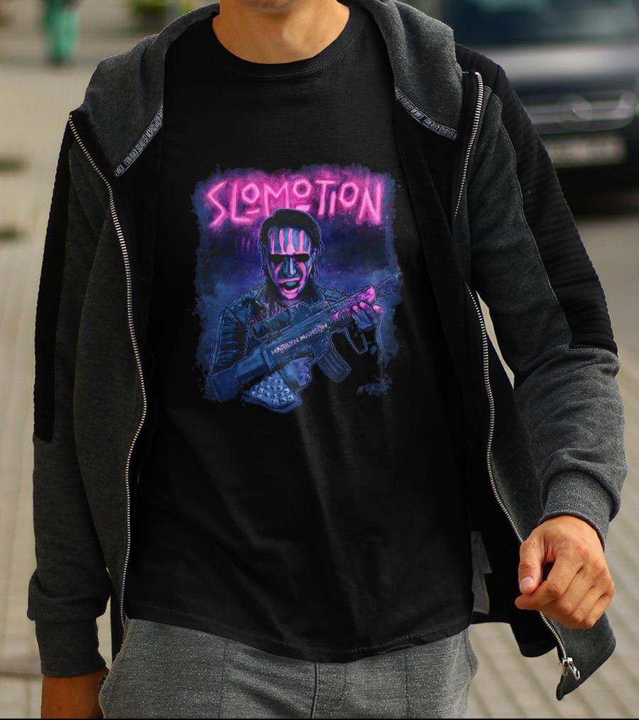 MM Slomotion Marilyn Manson Artwork Gun Neon T-Shirt