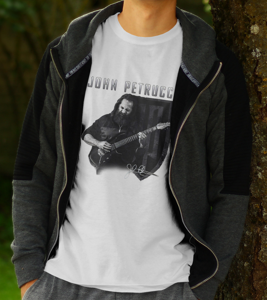 John Petrucci Guitarist Black And White Portrait With Signature T-Shirt