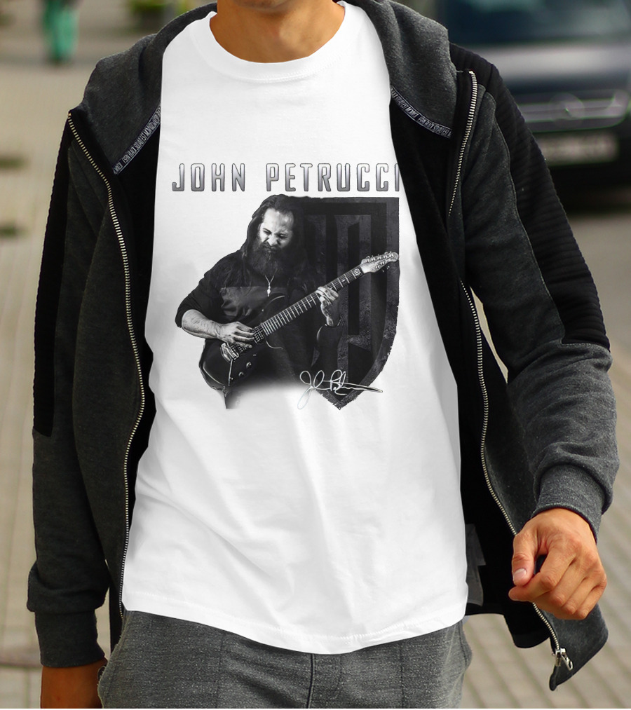 John Petrucci Guitarist Black And White Portrait With Signature T-Shirt