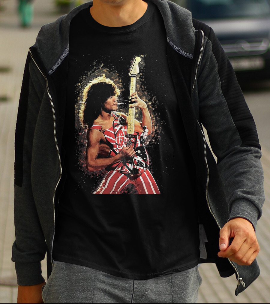 Guitar Legend Iconic Pose Rock Star Stripes T-Shirt