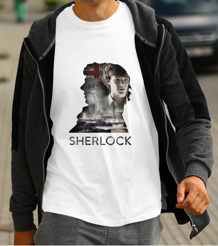Sherlock 221B London Silhouette Union Jack T-Shirt