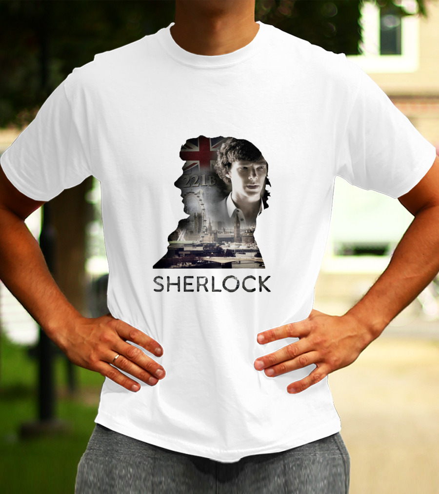 Sherlock 221B London Silhouette Union Jack T-Shirt