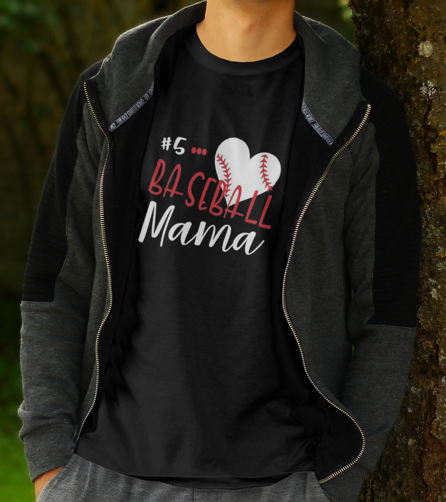 5 Baseball Mama Heart Stitch T-Shirt