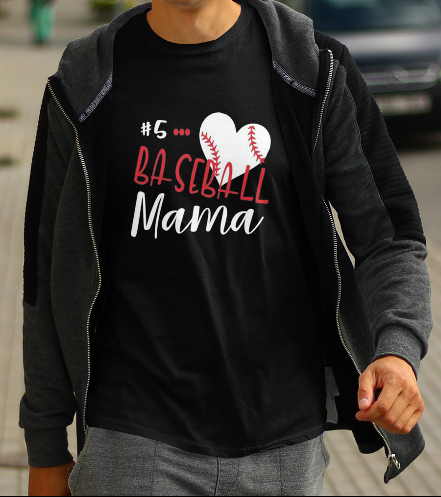5 Baseball Mama Heart Stitch T-Shirt