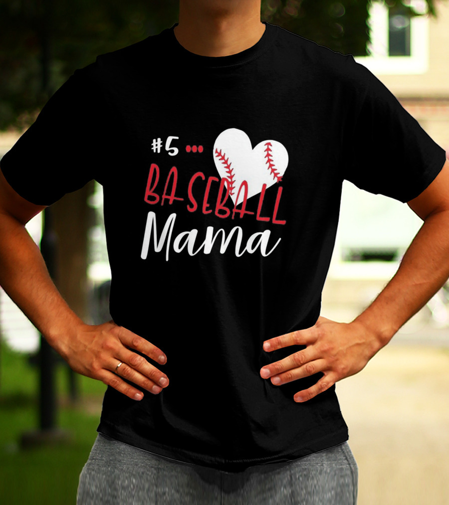 5 Baseball Mama Heart Stitch T-Shirt