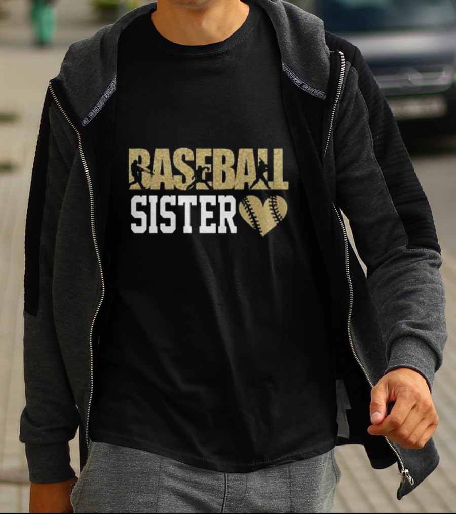 Baseball Sister Heart Bat Swing T-Shirt