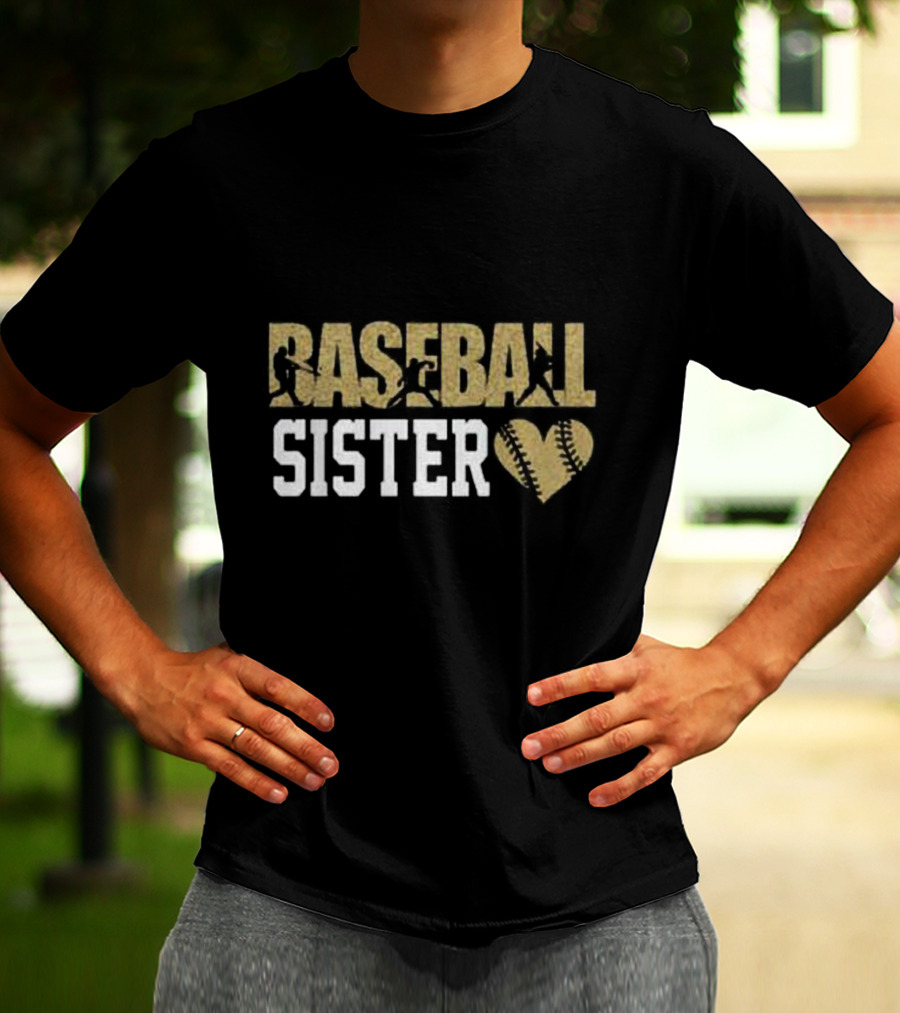 Baseball Sister Heart Bat Swing T-Shirt