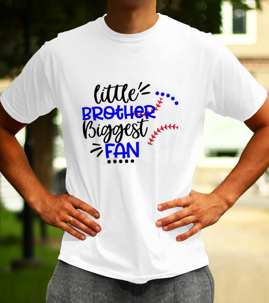 Little Brother Biggest Fan Baseball T-Shirt