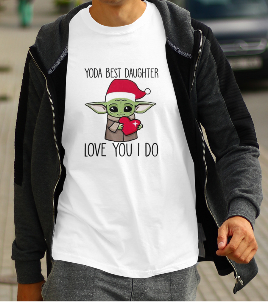 Yoda Best Daughter Love You I Do Santa Hat Baby Alien Holding Heart T-Shirt