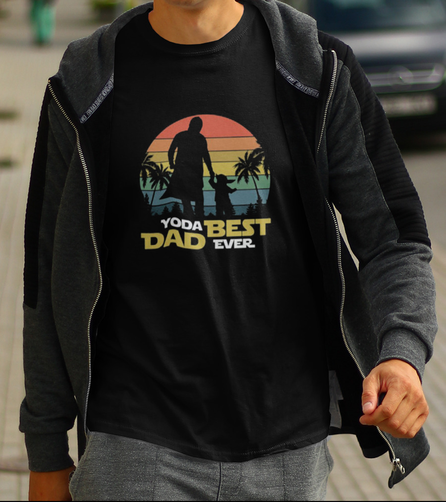 Yoda Best Dad Ever Retro Sunset Palm Trees T-Shirt
