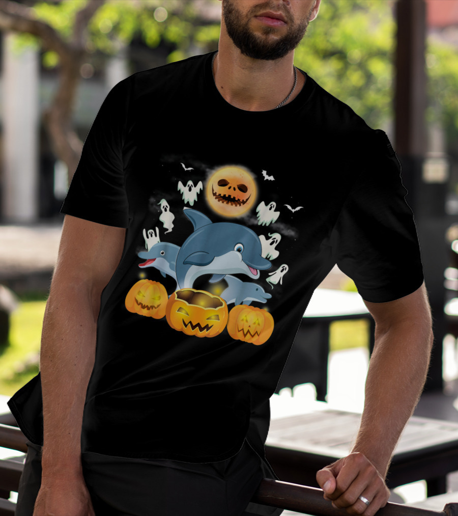 Team Dolphins Halloween Adventure Pumpkin Ghost Moon Bat Fun T-Shirt