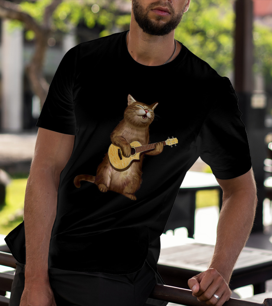 Cat Lovers Funny Cat Playing Ukulele T-Shirt