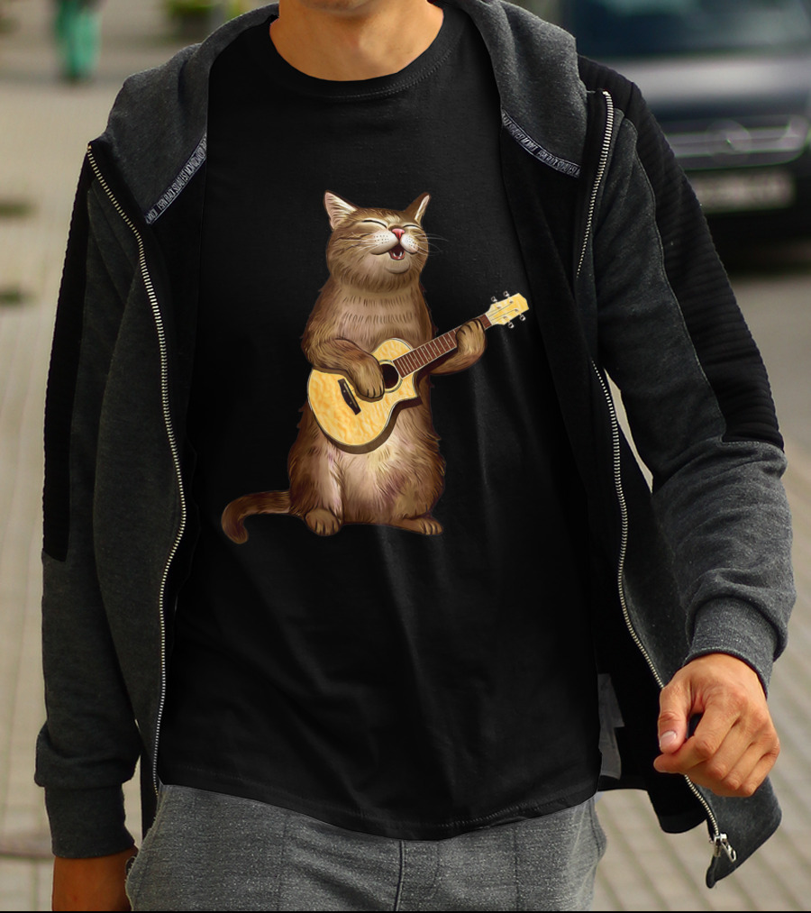 Cat Lovers Funny Cat Playing Ukulele T-Shirt