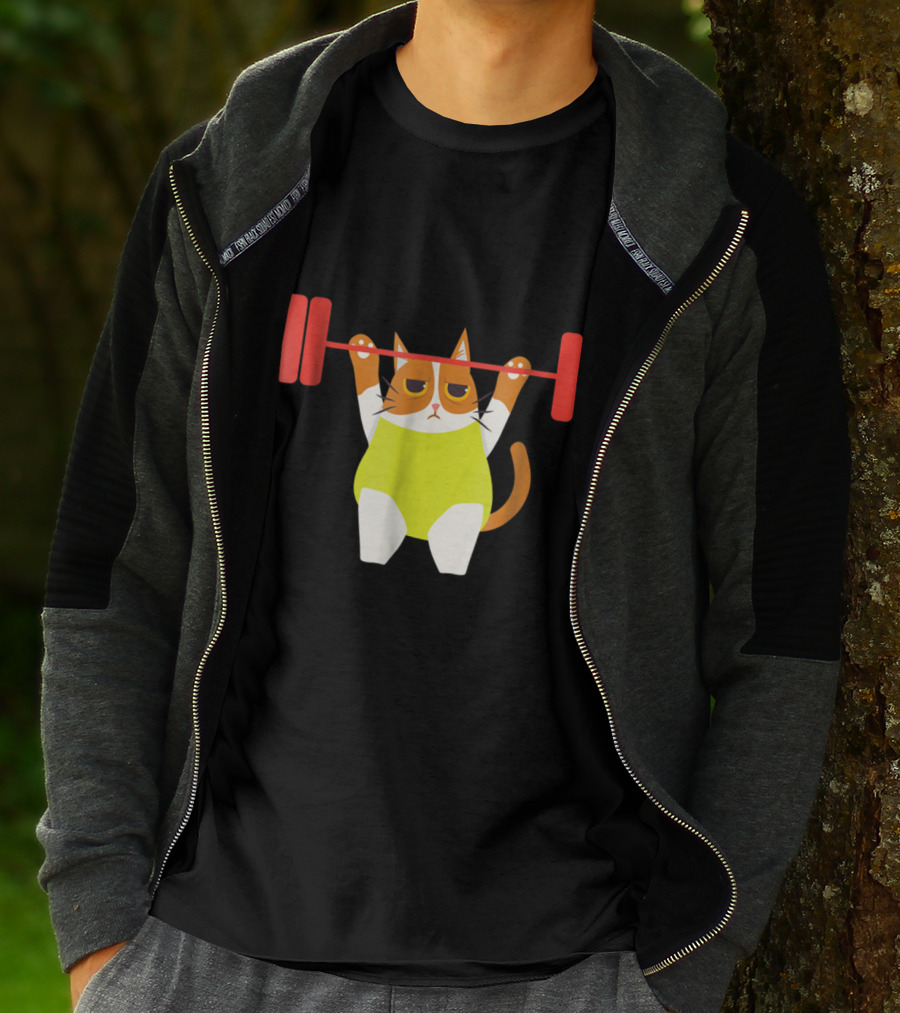 Playful Cat Weight Lifting Gym Humor For Fitness And Cat Lovers T-Shirt