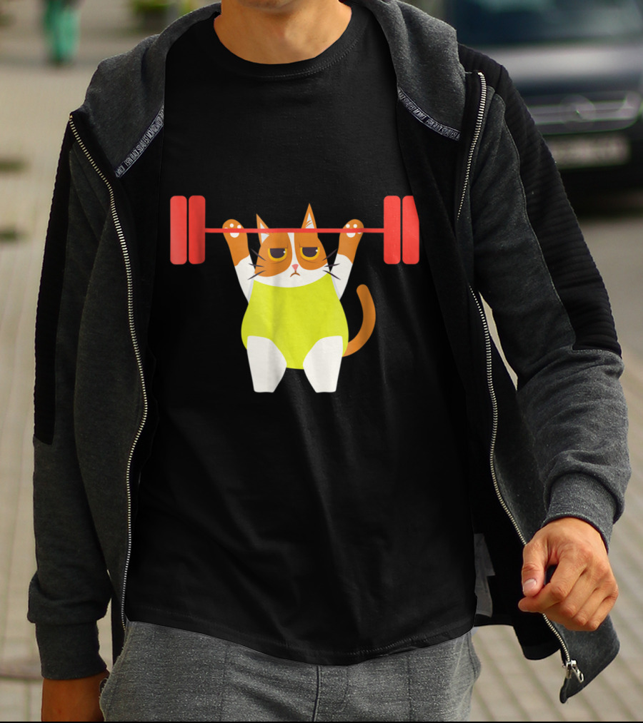Playful Cat Weight Lifting Gym Humor For Fitness And Cat Lovers T-Shirt