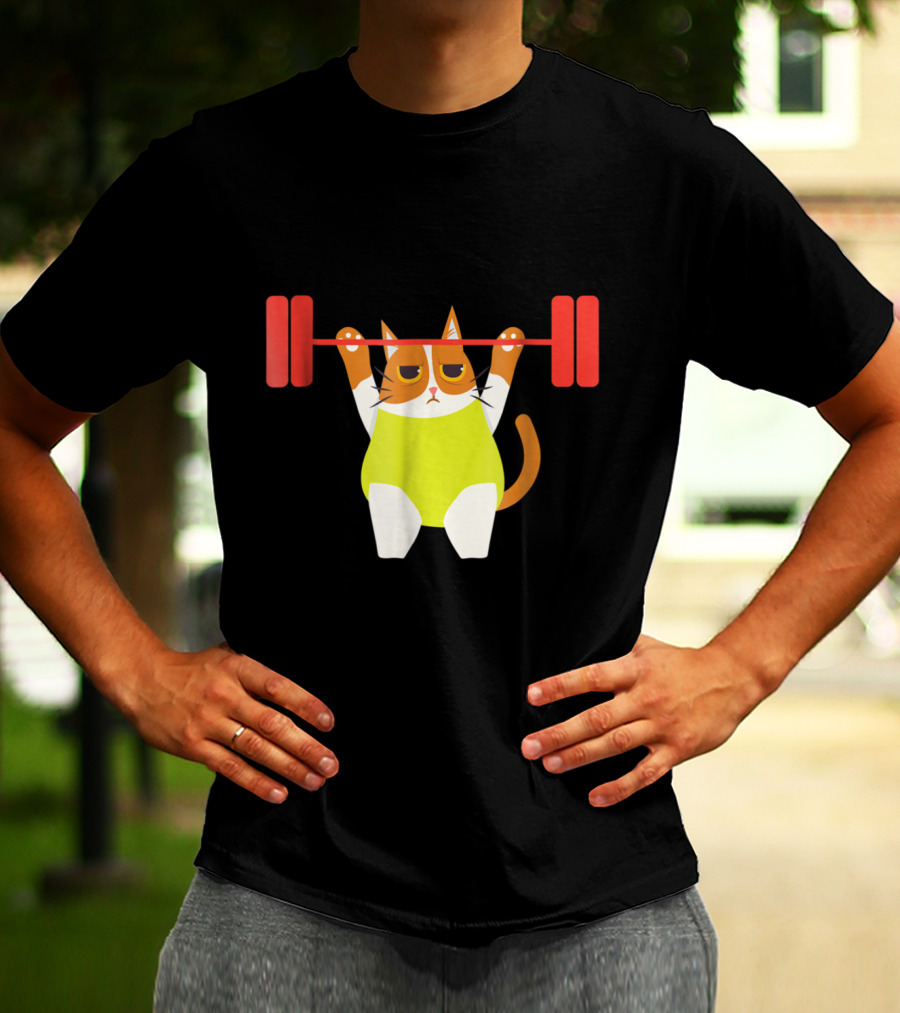 Playful Cat Weight Lifting Gym Humor For Fitness And Cat Lovers T-Shirt