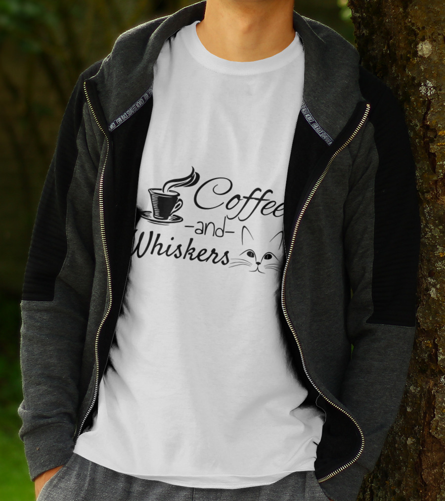 Coffee And Whiskers Cat Lovers Coffee Addict Feline Enthusiast T-Shirt