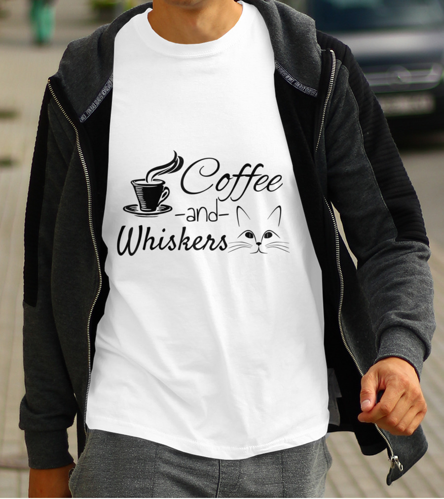 Coffee And Whiskers Cat Lovers Coffee Addict Feline Enthusiast T-Shirt