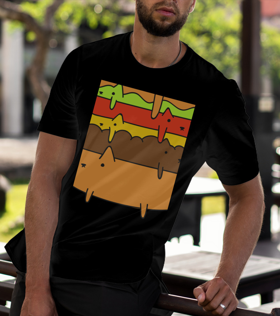 Cute Kawaii Cat Burger Layers Adorable Cheese Hamburger T-Shirt
