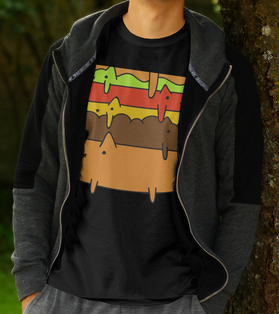 Cute Kawaii Cat Burger Layers Adorable Cheese Hamburger T-Shirt