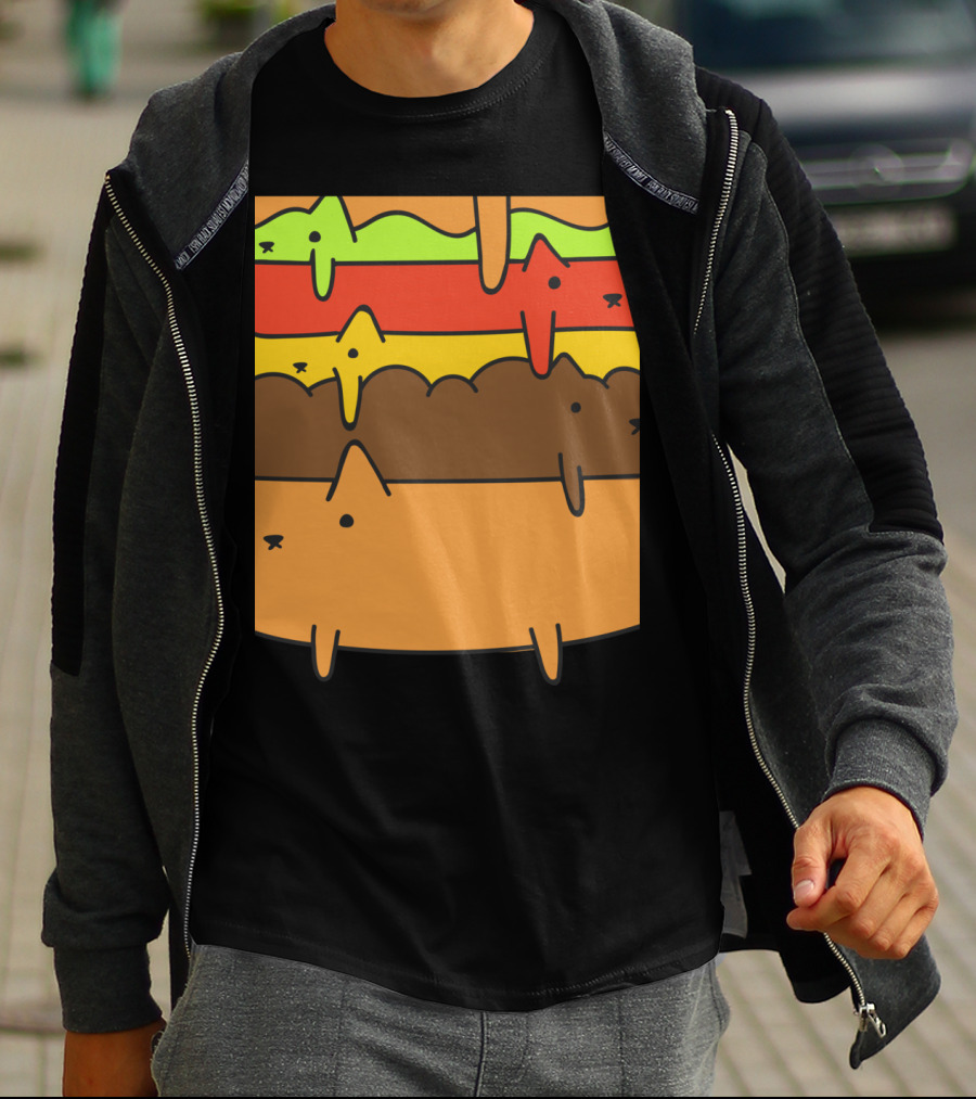 Cute Kawaii Cat Burger Layers Adorable Cheese Hamburger T-Shirt