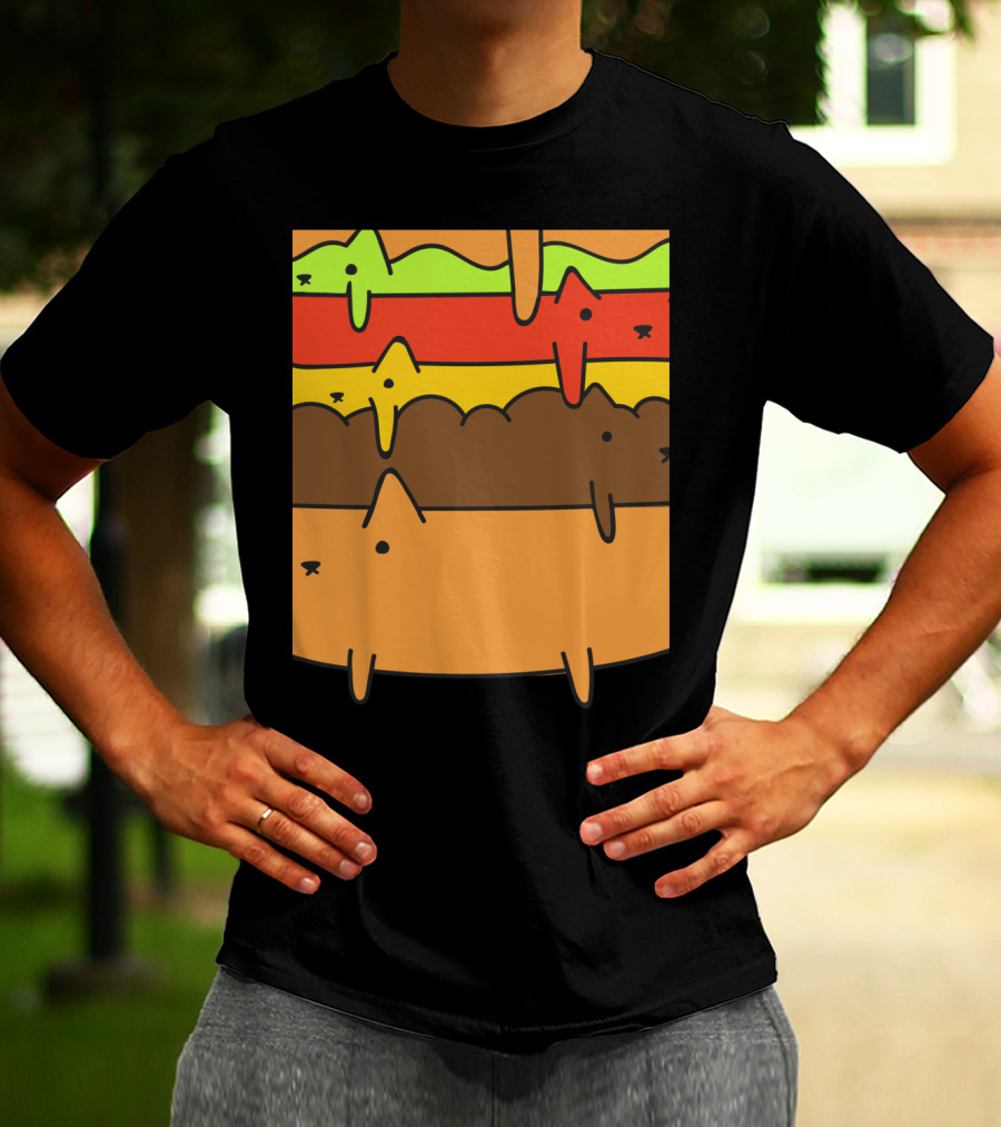Cute Kawaii Cat Burger Layers Adorable Cheese Hamburger T-Shirt