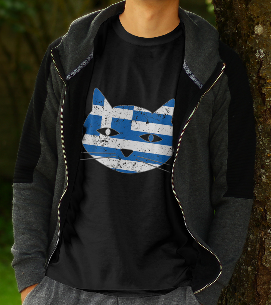 Greek Flag Cat Head Design For Cat Lovers T-Shirt