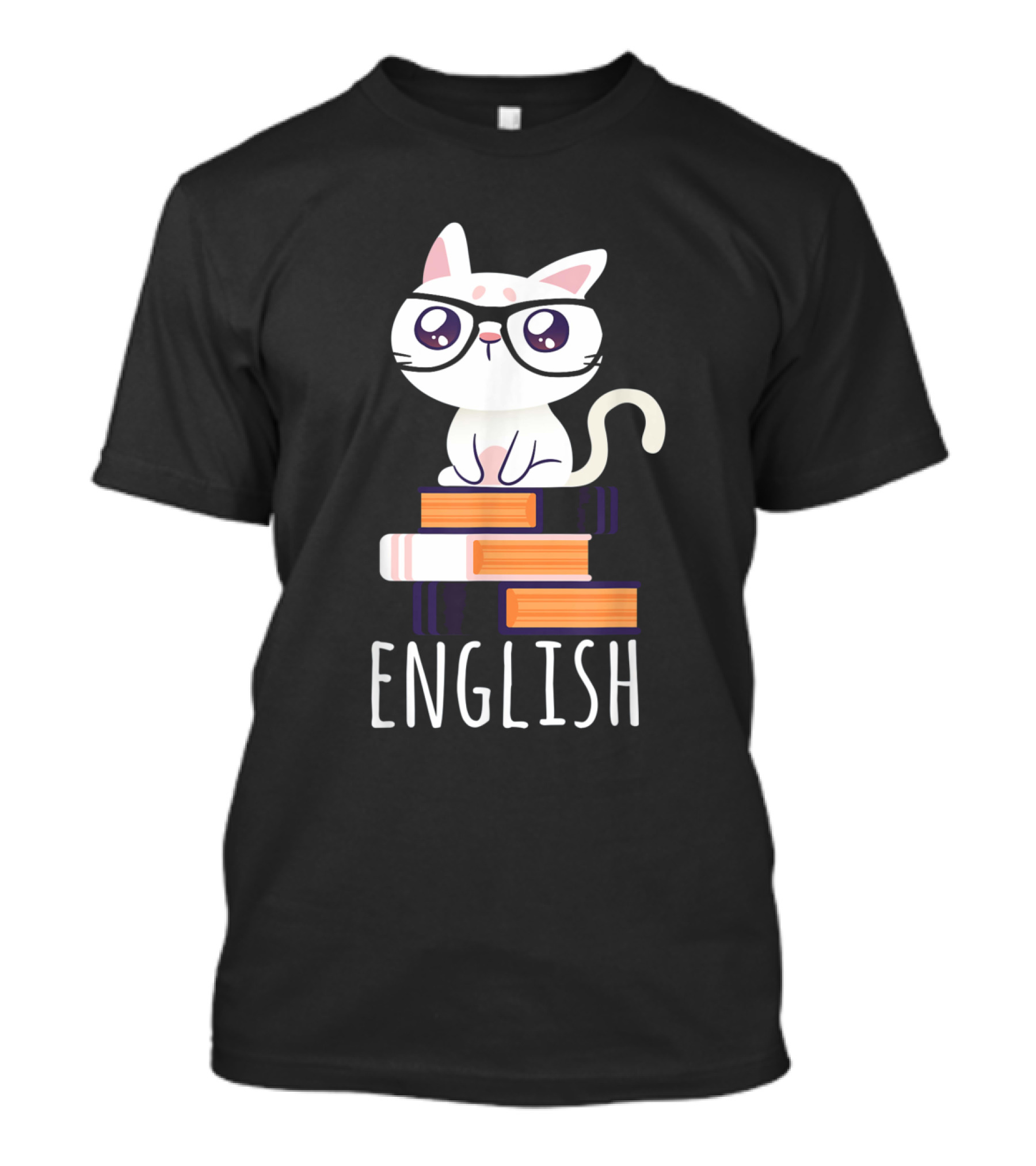 Funny Cat English Teacher Nerd Book Lover Librarian With Glasses And Books T-Shirt