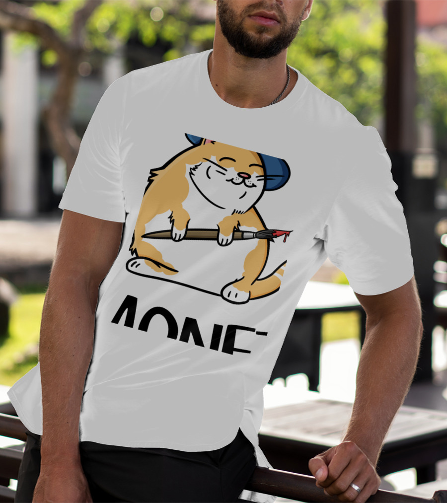 Funny Cat French Artist As Feline Claude Monet Parody With Paintbrush And Beret T-Shirt