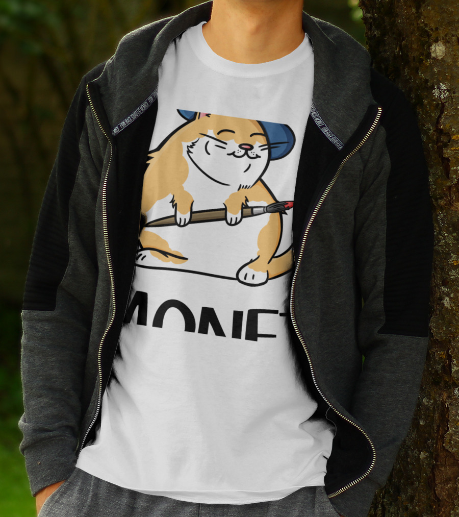 Funny Cat French Artist As Feline Claude Monet Parody With Paintbrush And Beret T-Shirt