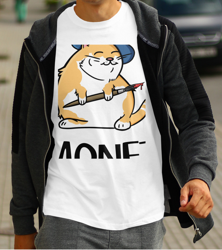 Funny Cat French Artist As Feline Claude Monet Parody With Paintbrush And Beret T-Shirt
