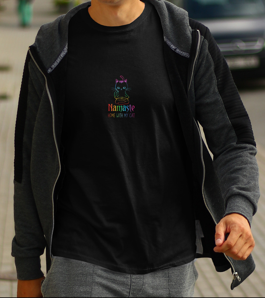 Namaste Home With My Cat Rainbow Kitty Introvert Humor T-Shirt