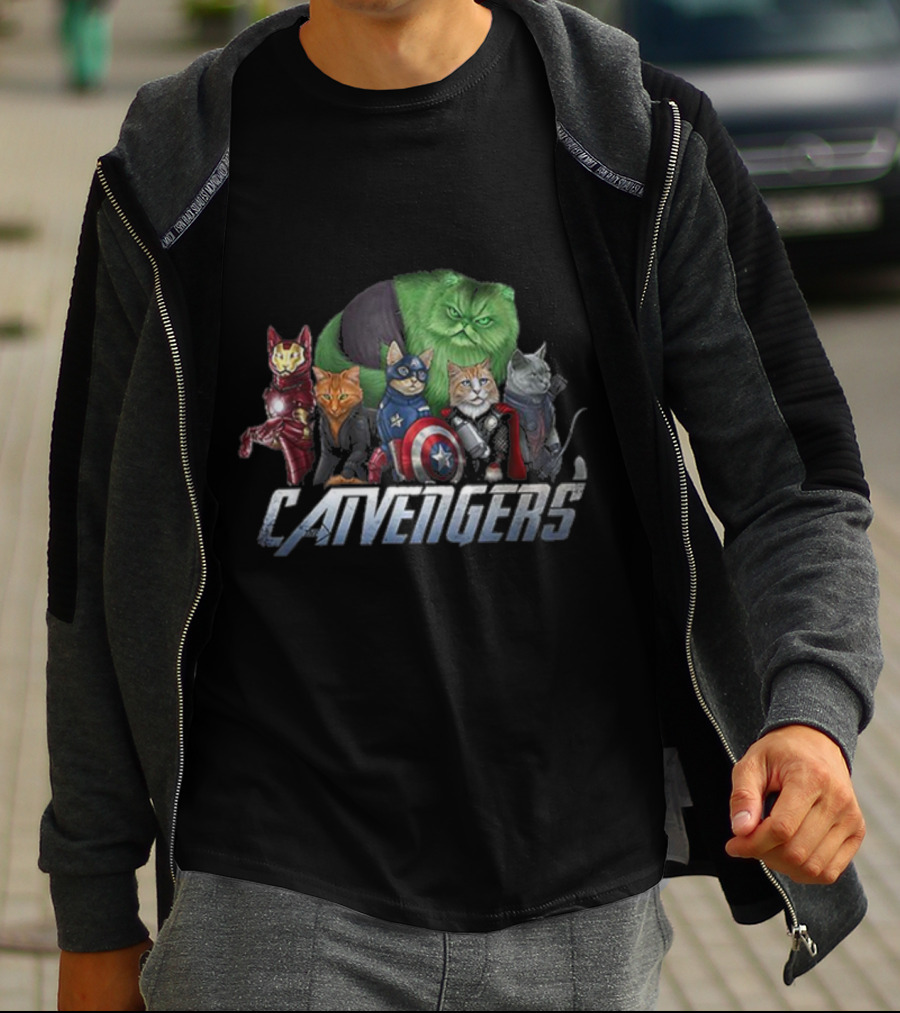 Catvengers Parody Cat Lovers Pun Featuring Hero Cats In Cosplay T-Shirt