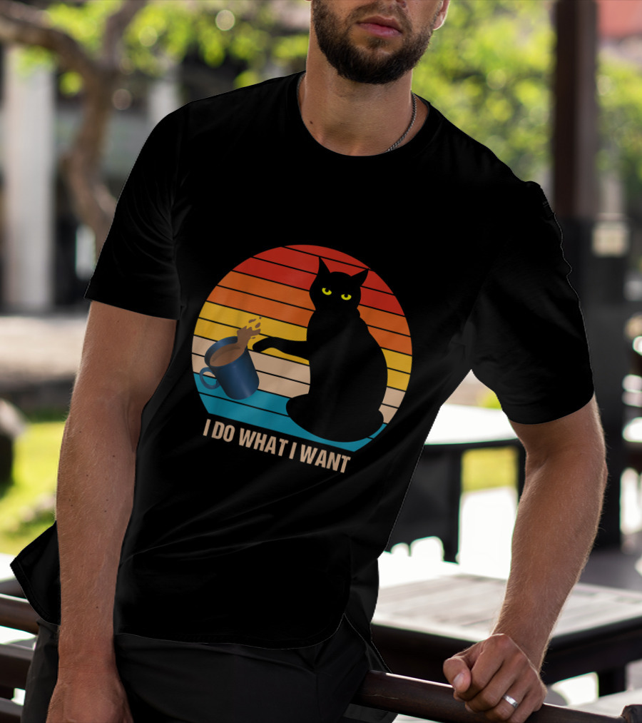 Funny Vintage Cat Do What I Want Cat Lover Retro Sunset T-Shirt