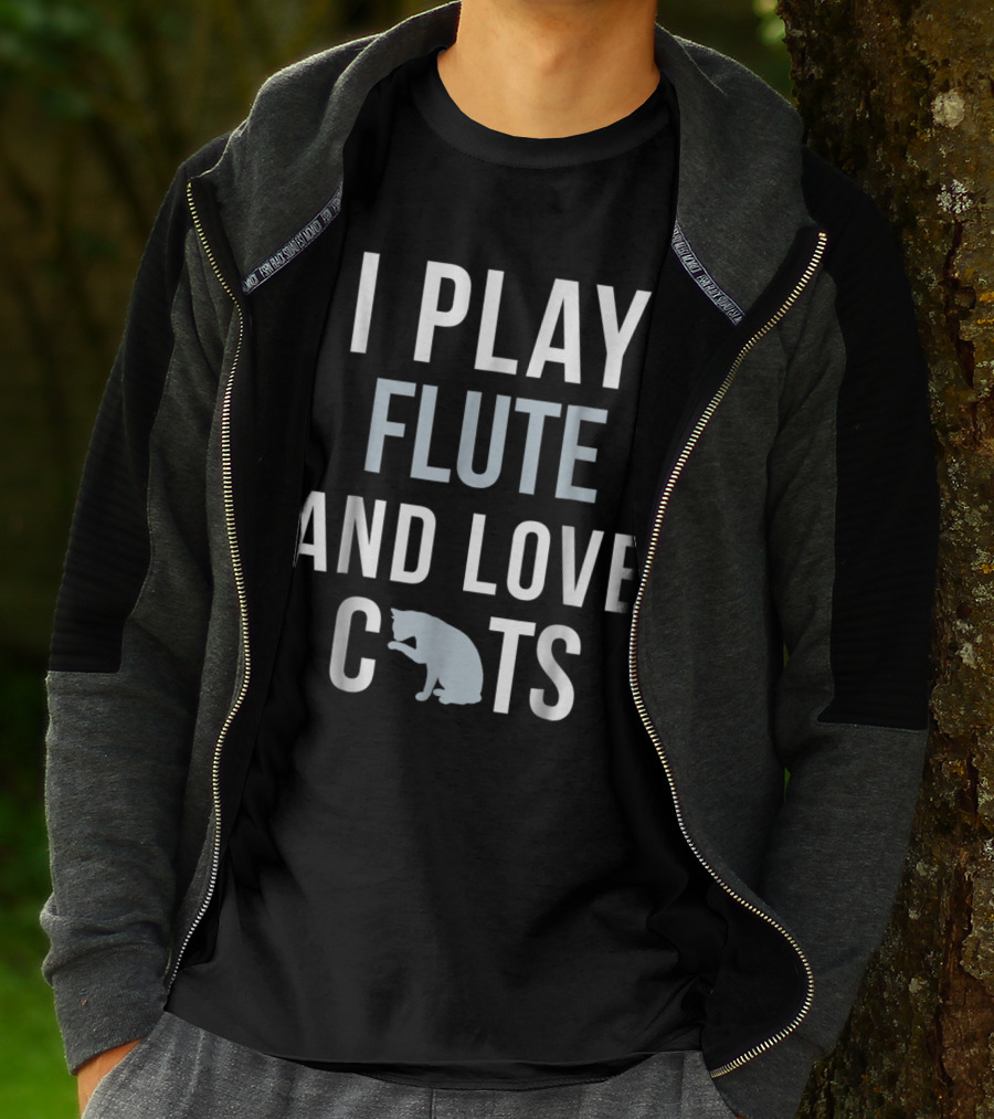 Flute Playing Enthusiast Who Loves Cats With A Playful Pose T-Shirt