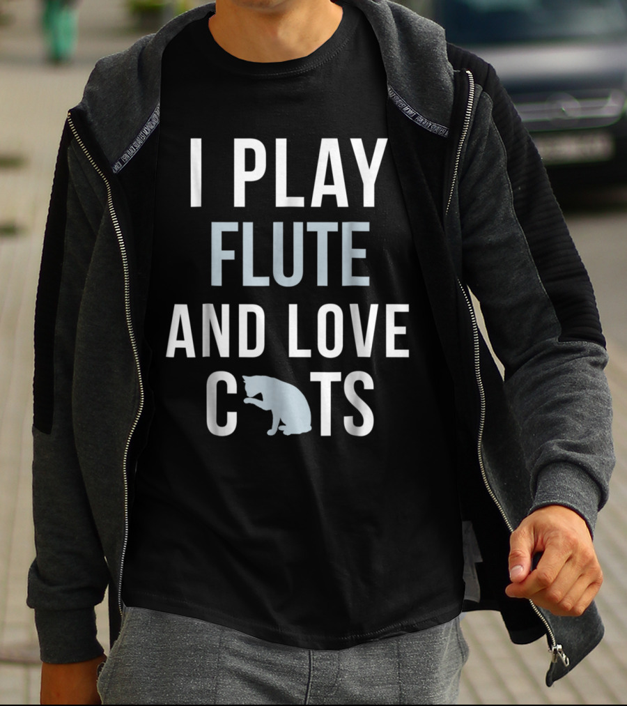 Flute Playing Enthusiast Who Loves Cats With A Playful Pose T-Shirt