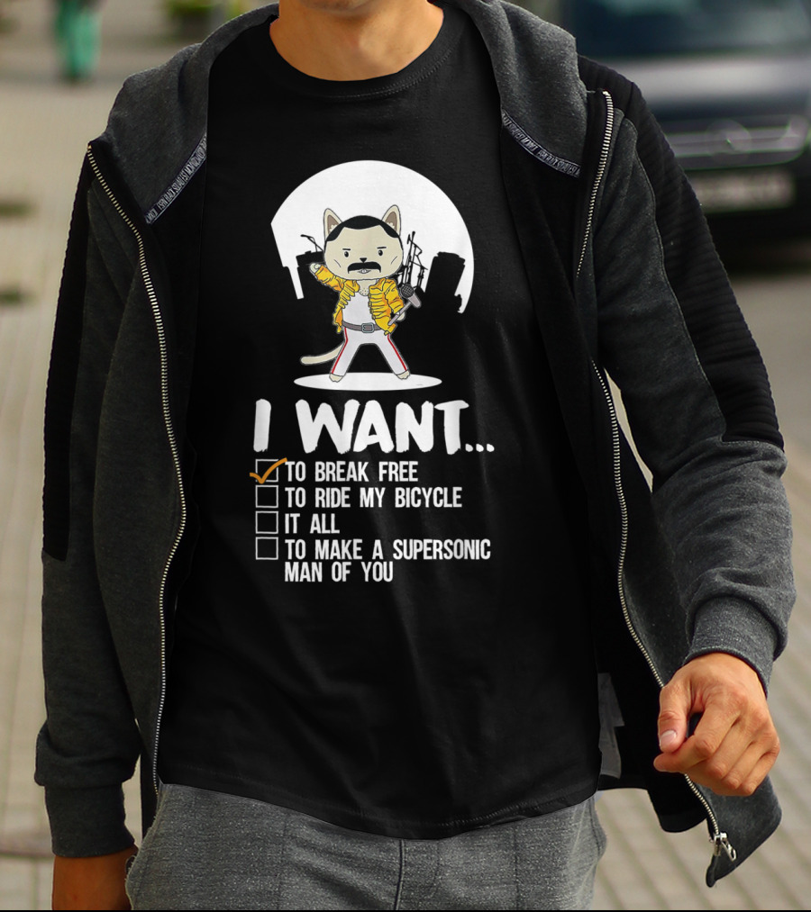 I Want To Break Free Funny Cat Costume Parody Iconic Rock Concept T-Shirt