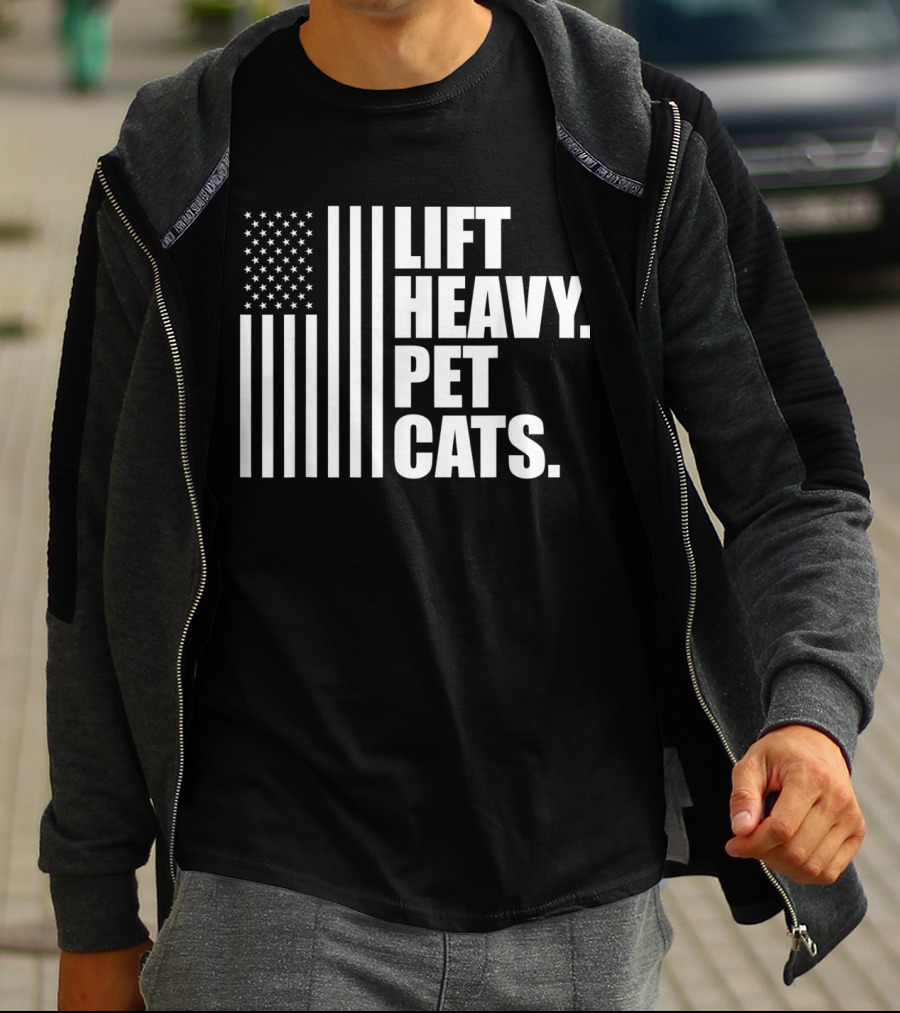 Lift Heavy Pet Cats American Flag Weightlifters T-Shirt