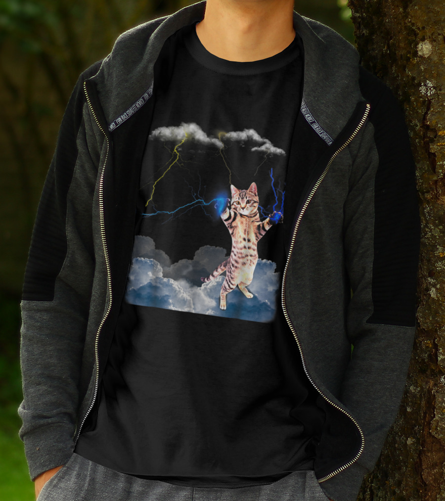 Lightning Cat With Stormy Clouds And Electric Bolts T-Shirt