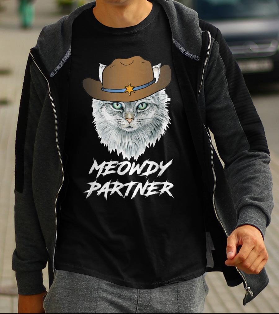 Meowdy Partner Cowboy Cat With Sheriff's Hat And Star Badge T-Shirt