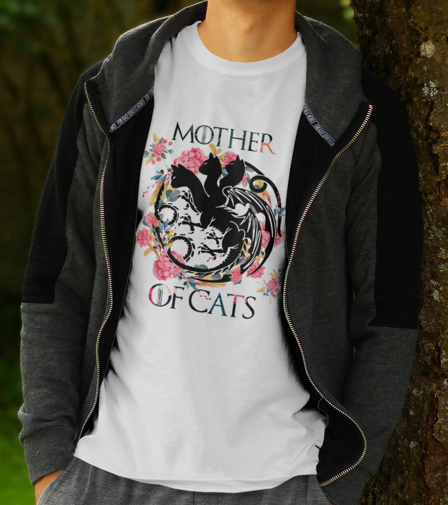 Mother Of Cats Floral Dragon Design For Cat Lovers T-Shirt