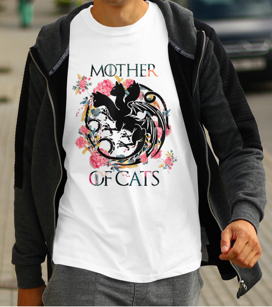 Mother Of Cats Floral Dragon Design For Cat Lovers T-Shirt