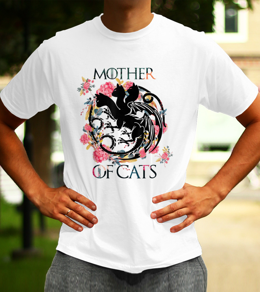 Mother Of Cats Floral Dragon Design For Cat Lovers T-Shirt