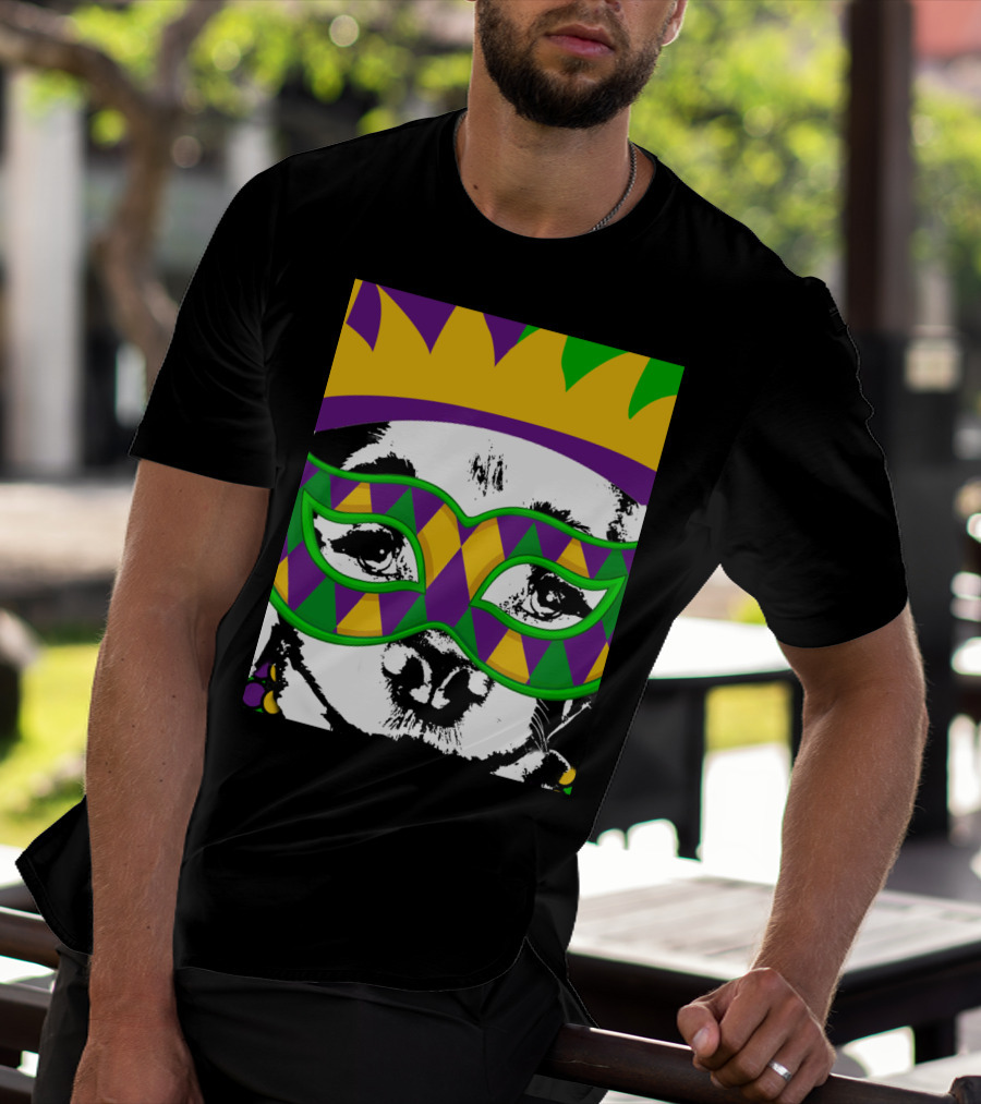Mardi Gras Golden Retriever Dog Mask And Crown Colorful T-Shirt