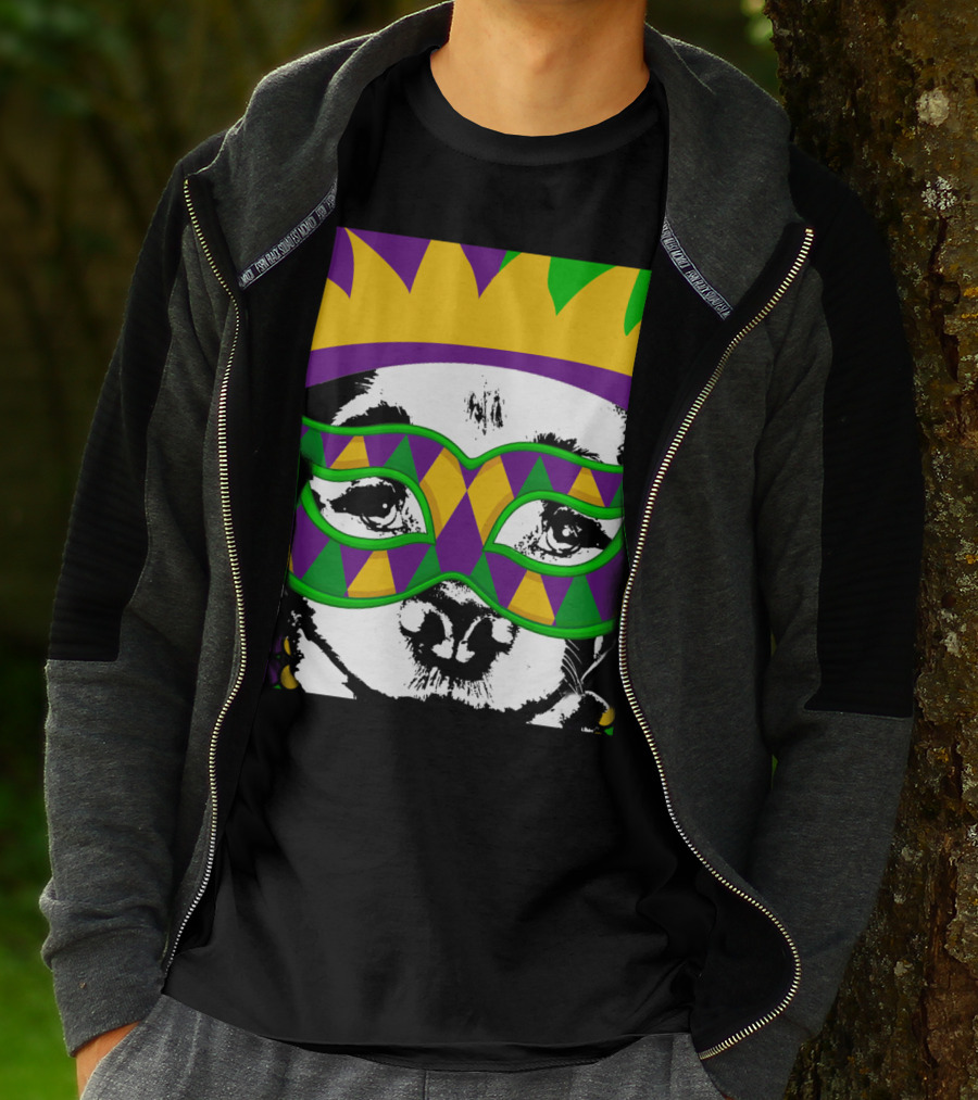 Mardi Gras Golden Retriever Dog Mask And Crown Colorful T-Shirt