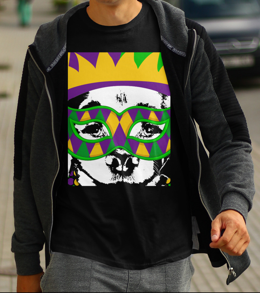 Mardi Gras Golden Retriever Dog Mask And Crown Colorful T-Shirt