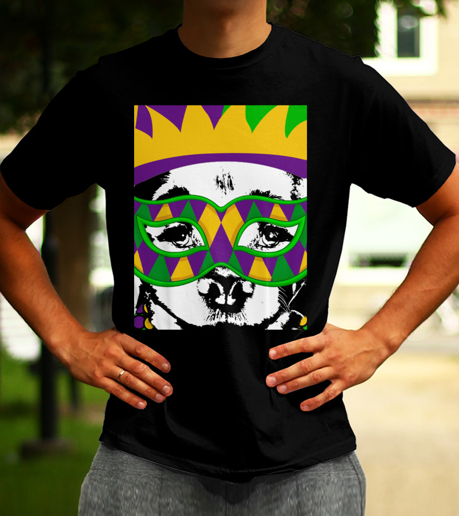 Mardi Gras Golden Retriever Dog Mask And Crown Colorful T-Shirt