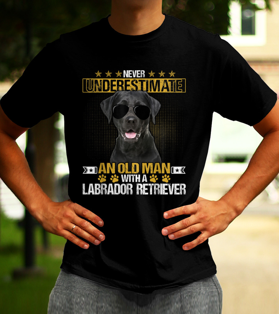 Never Underestimate An Old Man With A Labrador Retriever Wearing Sunglasses T-Shirt