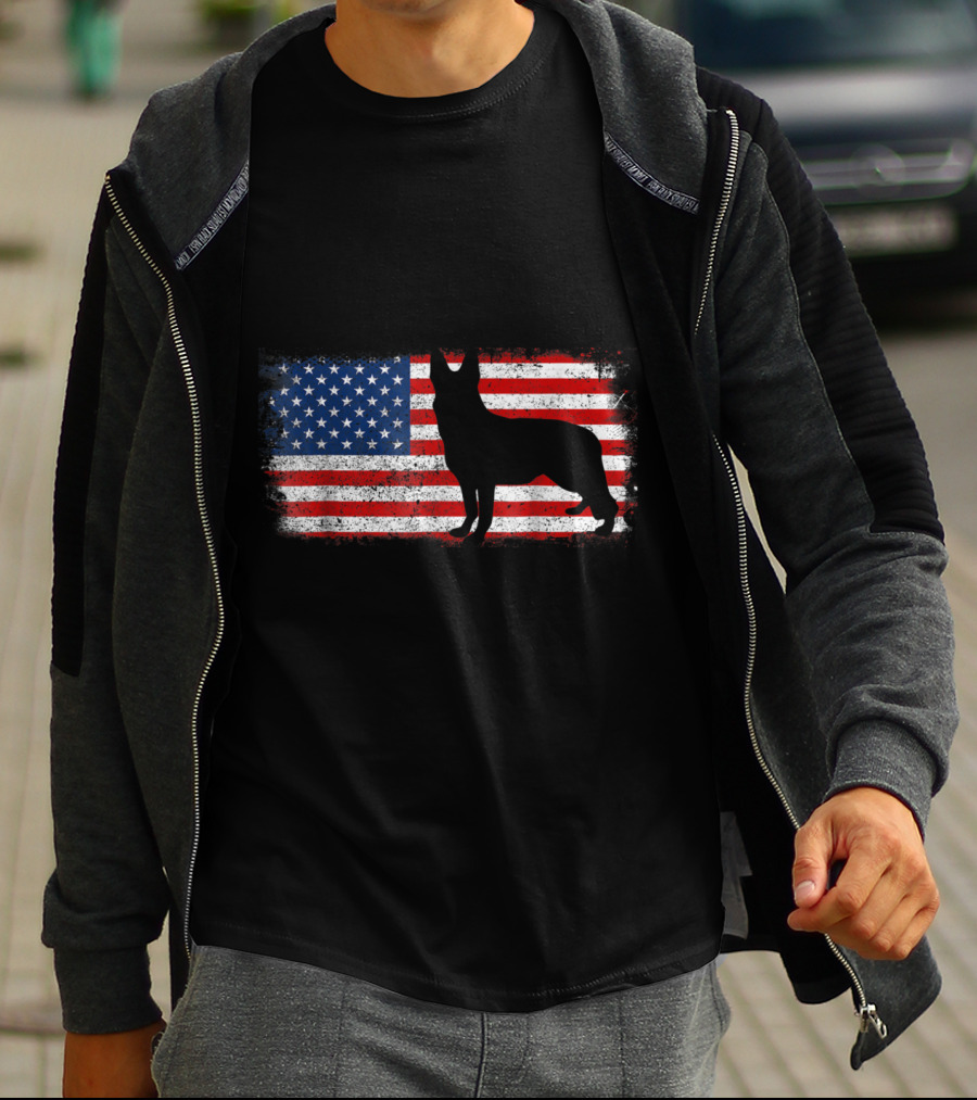 Patriotic German Shepherd American Flag Silhouette Vintage T-Shirt
