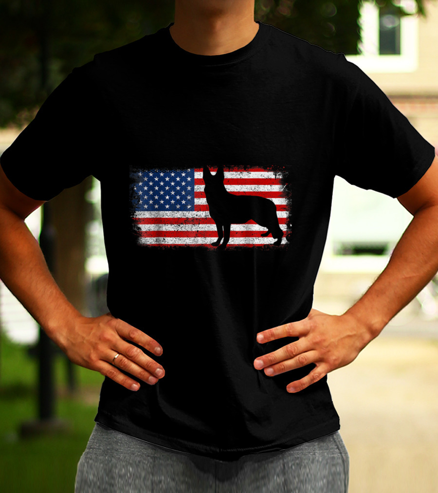 Patriotic German Shepherd American Flag Silhouette Vintage T-Shirt